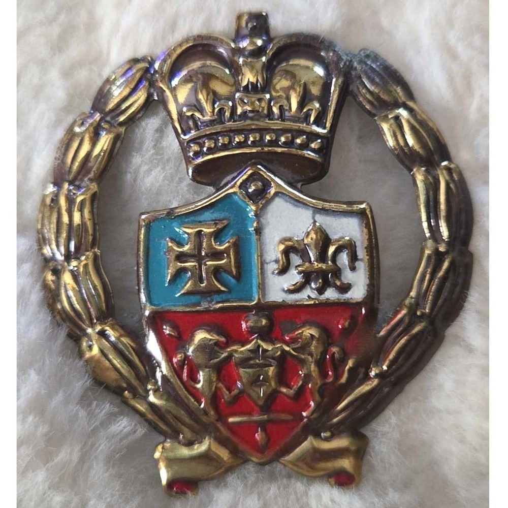 Heraldic Crest Brooch Gold Red Blue Good Vintage Crown Pin